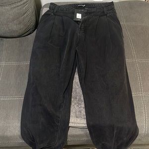 Faded dark denim balloon mom jeans